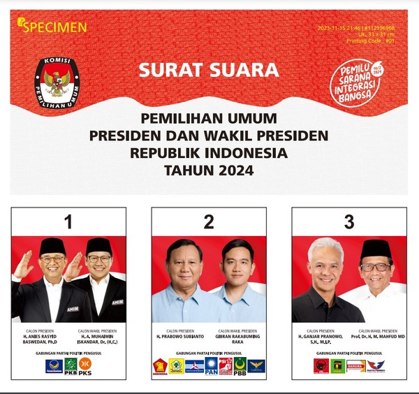 Beginilah Tampilan Surat Suara Pilpres 2024, Segera Didistribusikan 