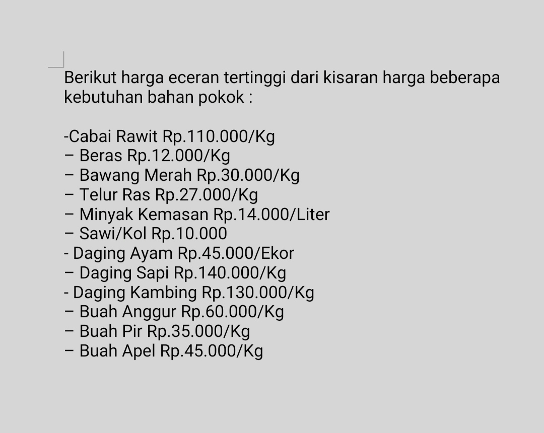 Harga Cabai Masih di Puncak Klasemen