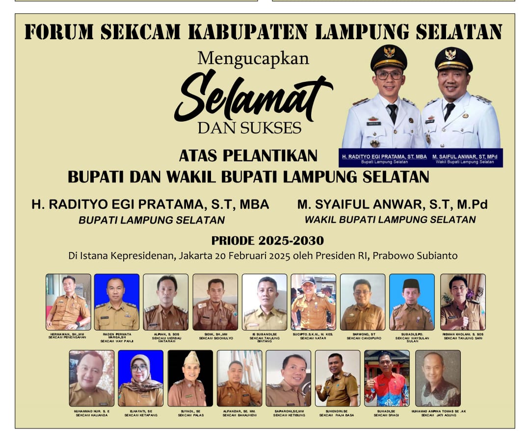 Forum Sekcam Kabupaten Lampung Selatan Kompak Sampaikan Selamat ke Bupati dan Wakil Bupati 