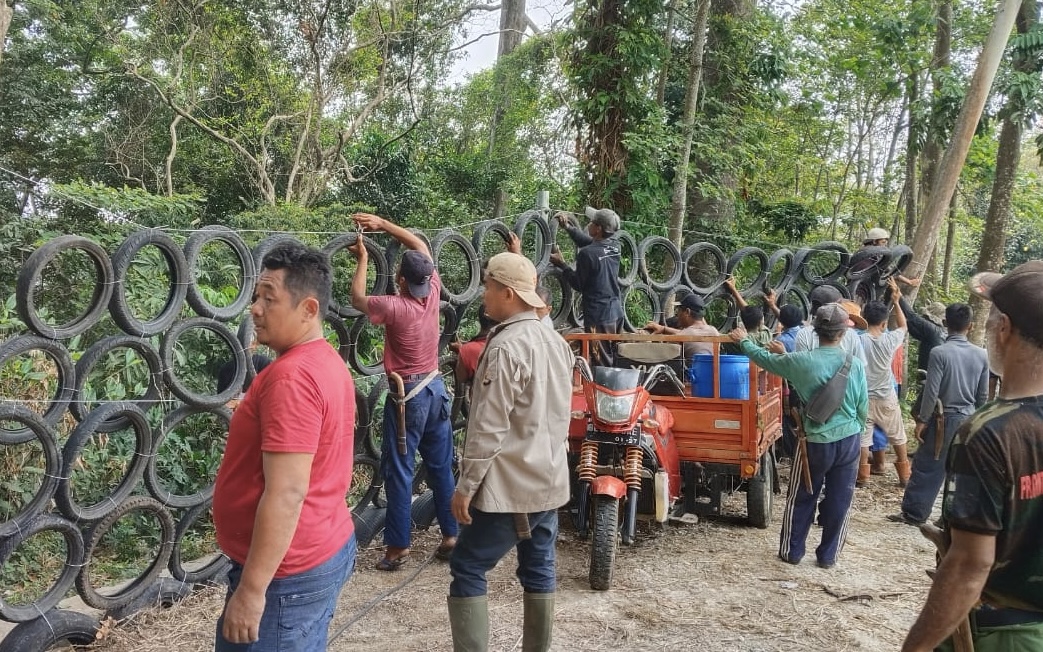 Kolaborasi Pemdes - Katar Way Kalam, Bikin Pagar Pembatas dari Ban