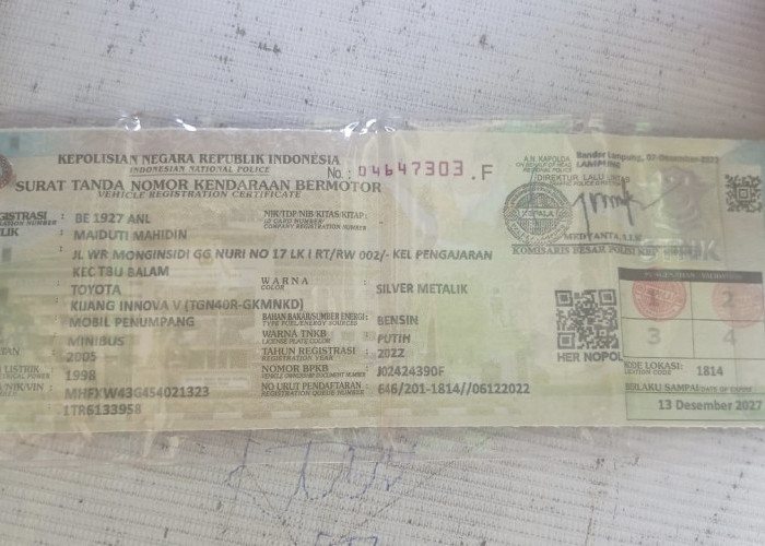 Iklan kehilangan BPKB