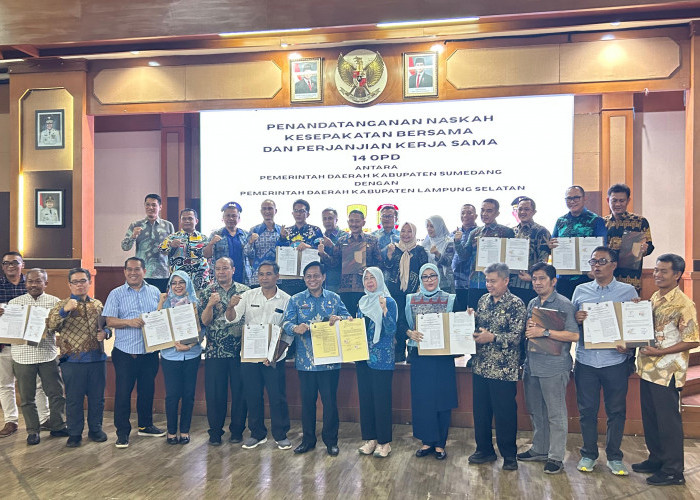 Bupati Lamsel dan Bupati Sumedang Tandatangani MoU Tata Kelola Pemerintahan, Plus Perjanjian Kerja 14 OPD