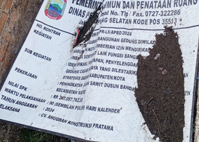 Dinilai Proyek Gagal, Papan Proyek CV. ANUGRAH KONSTRUKSI PRATAMA Ditumpuki Kotoran Sapi 