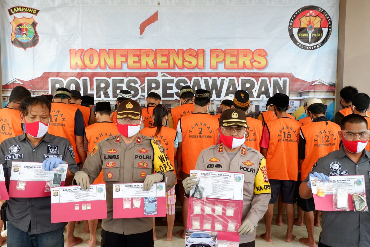 Kurun Waktu 3 Bulan, Satres Narkoba Polres Pesawaran Tangkap 25 Tersangka Kasus Narkoba